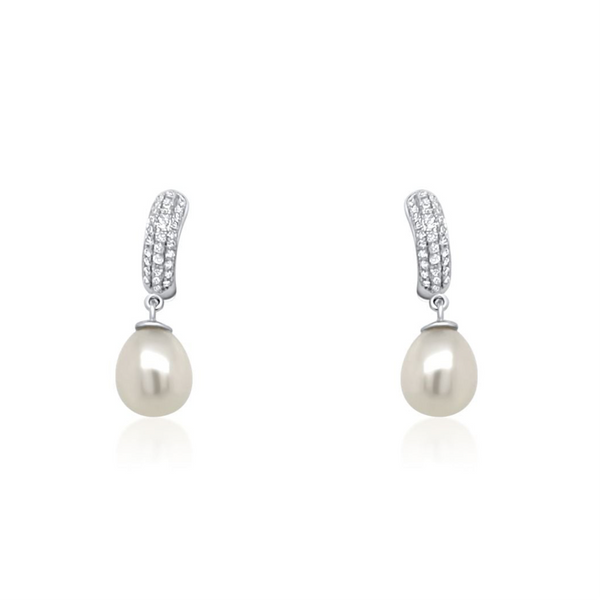 Classic Diamond and pearl Huggie earrings