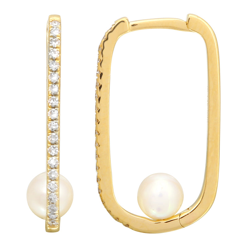 Balancing Pearl Diamond Hoop Earrings