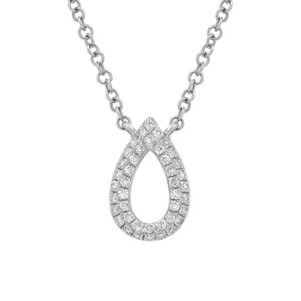 Diamond Open Pear Necklace in White Gold