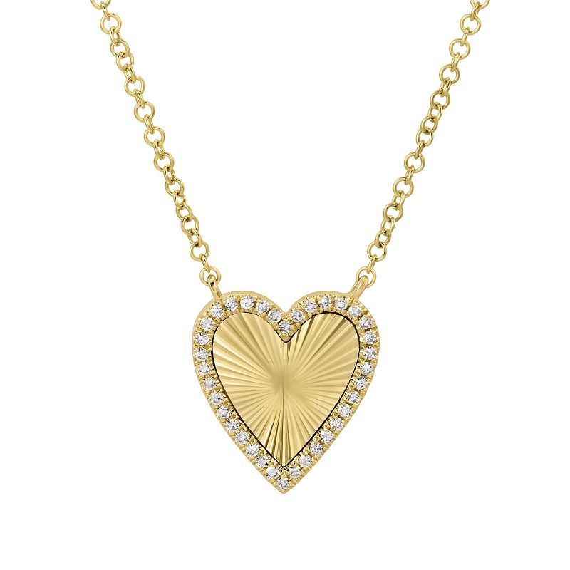 Fluted Gold & Diamond Heart Necklace