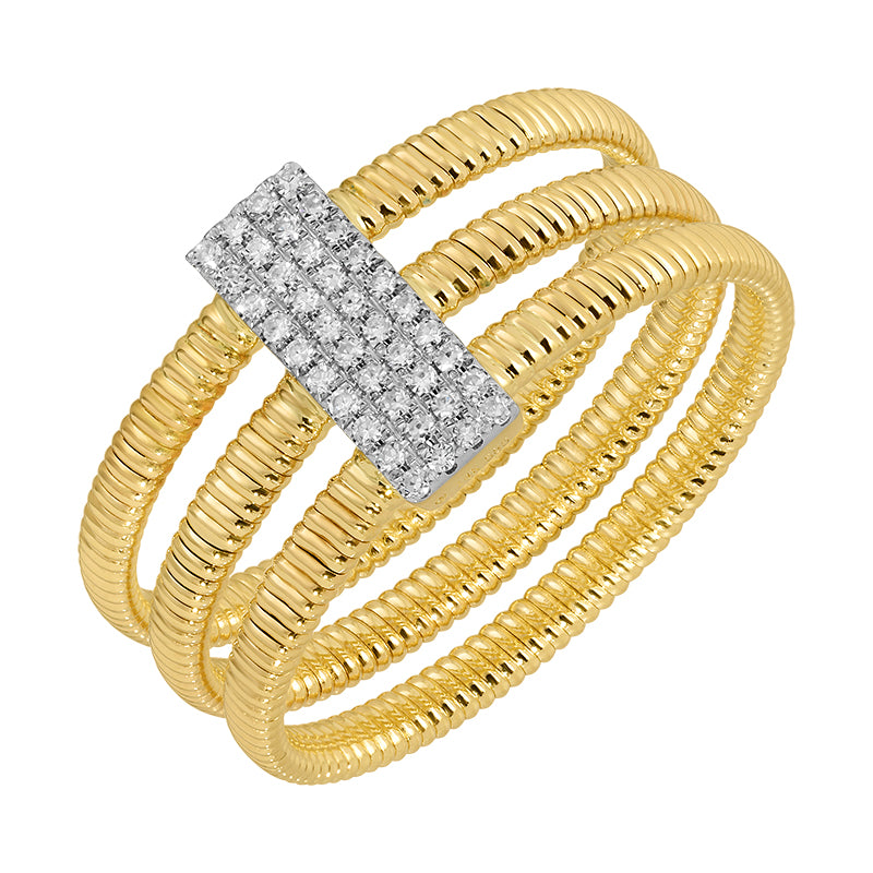 Three Row Gold & Diamond Bar Ring