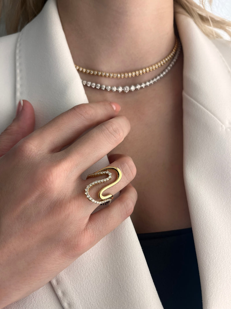 Double Wave Gold Diamond Ring