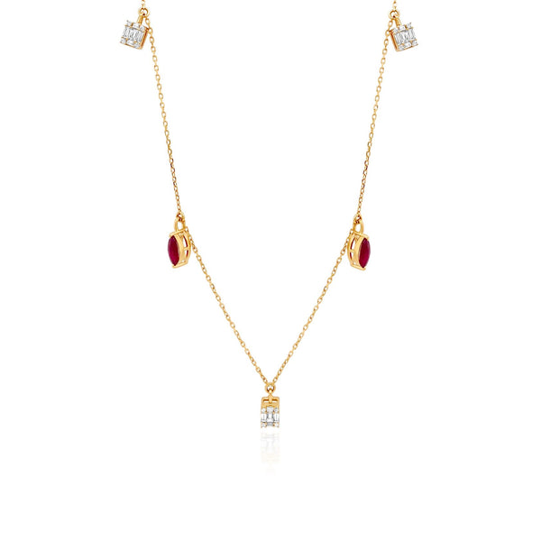 Diamond & Ruby Dangle Necklace