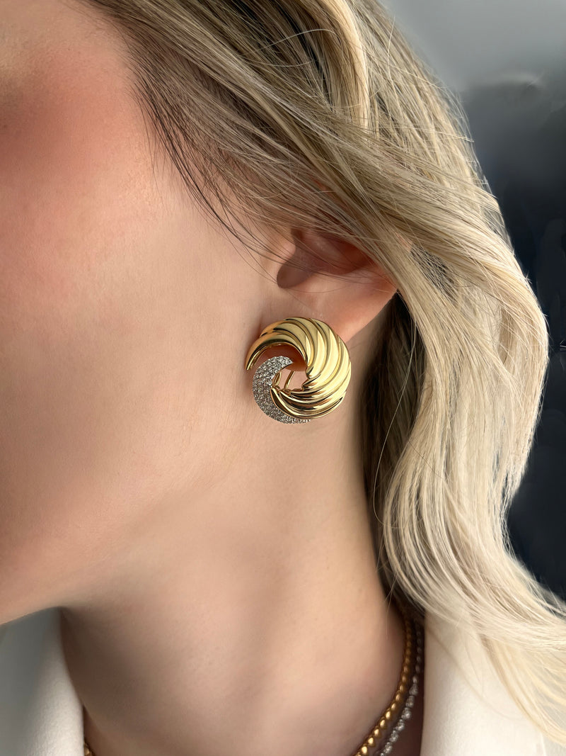 Celestial Gold Diamond Spiral Earrings