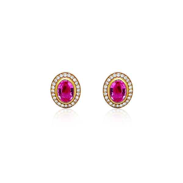 Pink Sapphire Halo Studs