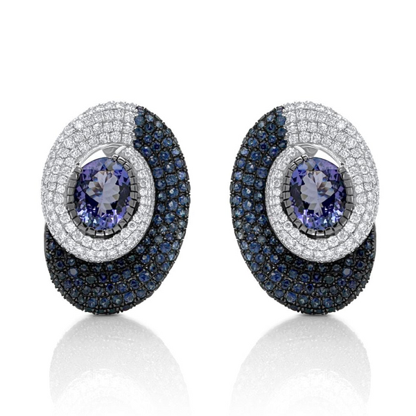 Important Sapphire & Tanzanite Spiral Earrings