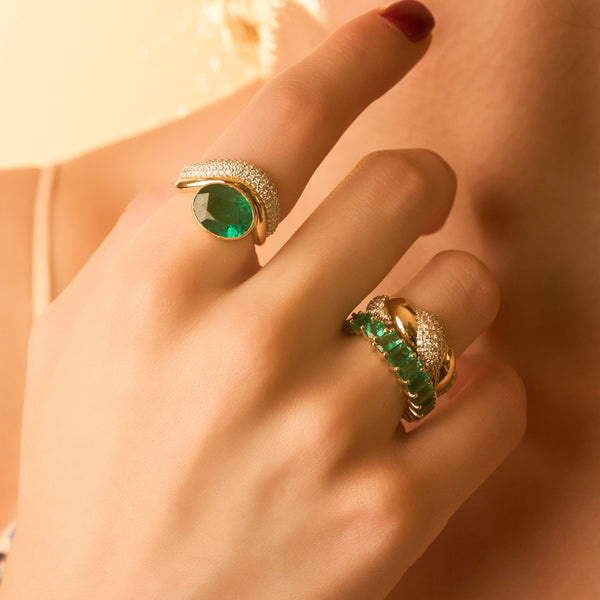 Half & Half Emerald Eternity Band
