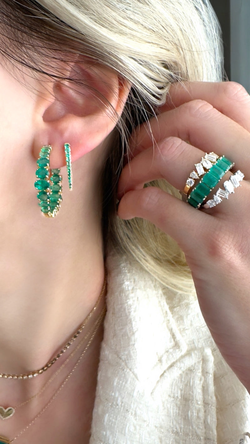 Oval Emerald Hoop Earrings - Brilat