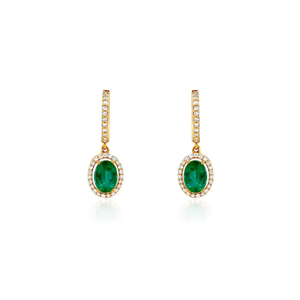 Emerald Dangle Earrings in Yellow Gold