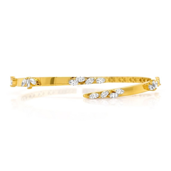 Marquise Diamond Yellow Gold Spiral Bangle