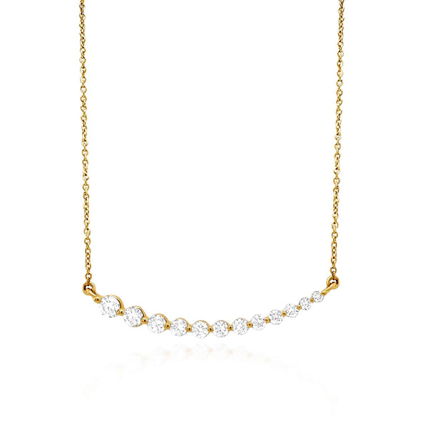 Yellow Gold Graduated Diamond Bar Necklace - Brilat