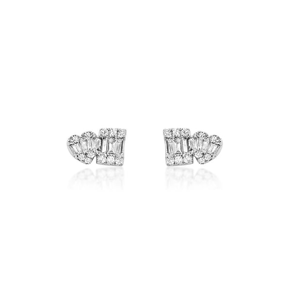 double diamond earrings in heart & baguette - Brilat