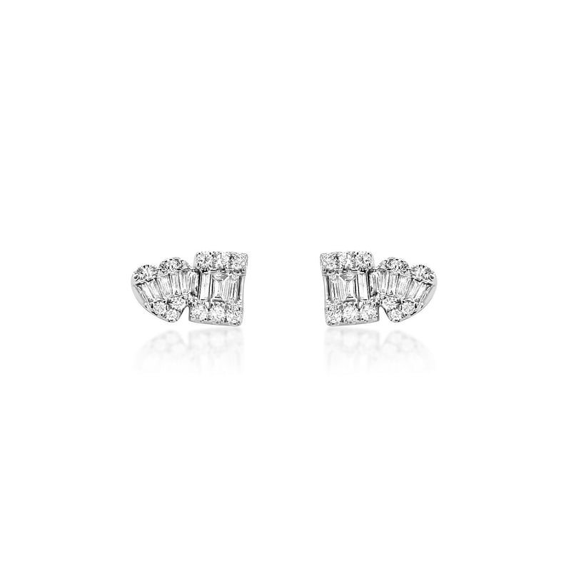 double diamond earrings in heart & baguette - Brilat