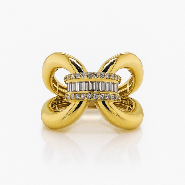 Diamond Serene Wave Yellow Gold Ring - Brilat