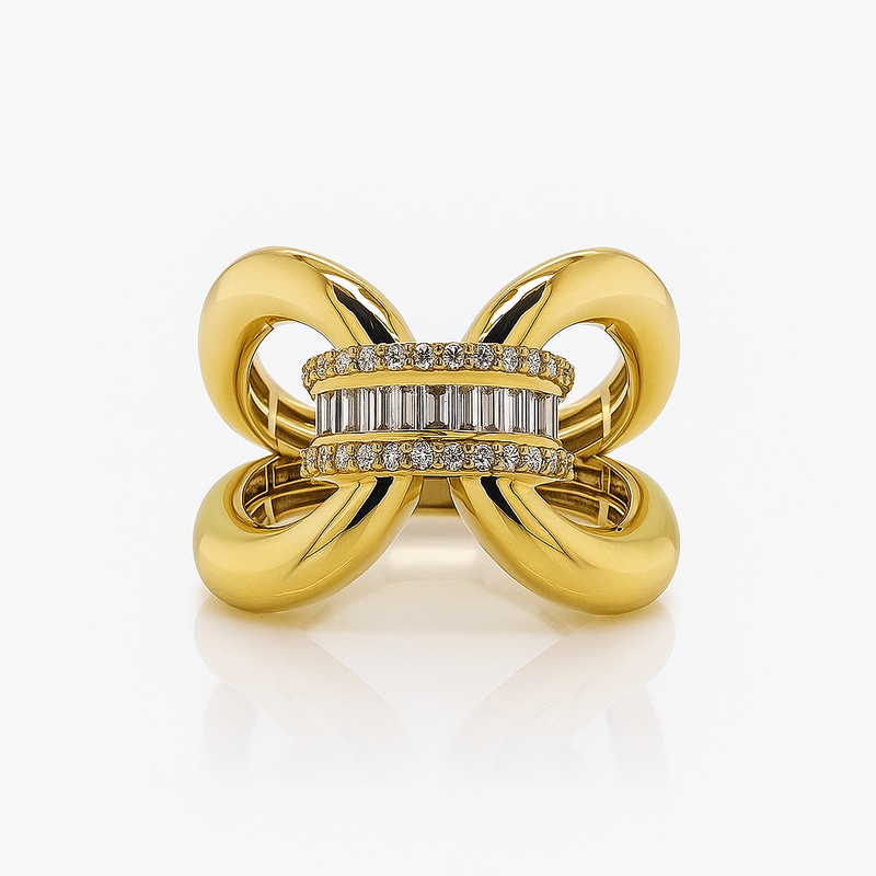 Diamond Serene Wave Yellow Gold Ring - Brilat