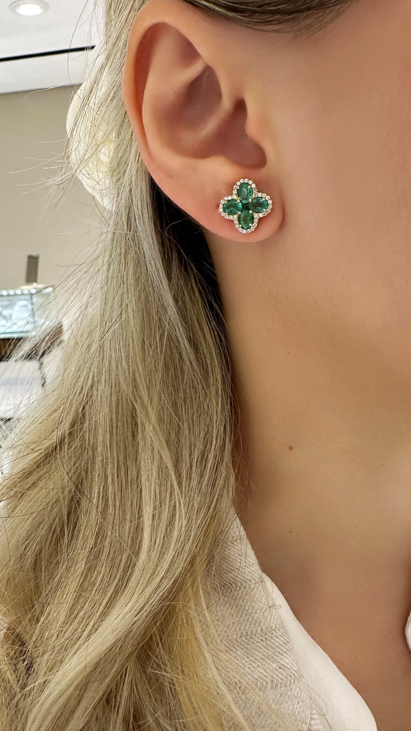 Emerald & Diamond Clover Earrings