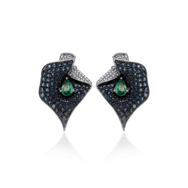 Sapphire, Emerald, & Diamond Cocktail Earrings