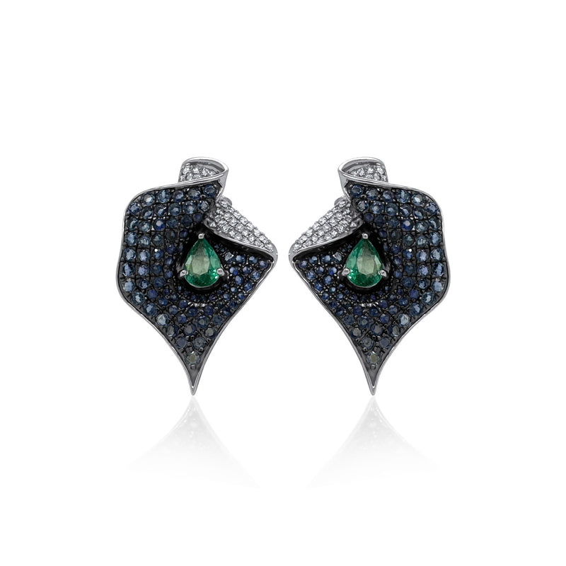 Sapphire, Emerald, & Diamond Cocktail Earrings