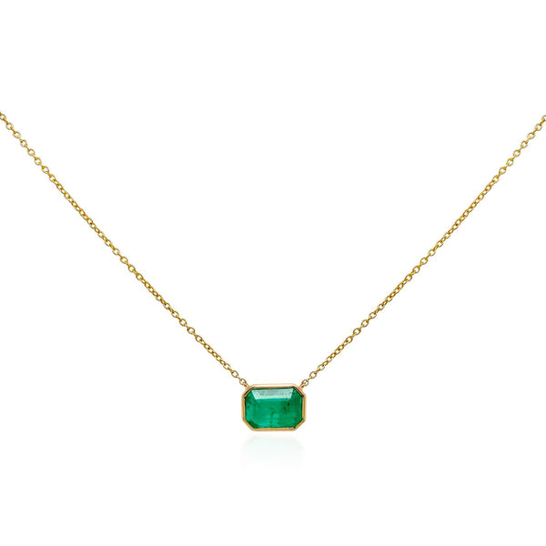 Emerald Bezel Set Solitaire Necklace