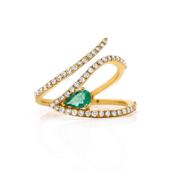 Emerald Leaf Ring in Yellow Gold