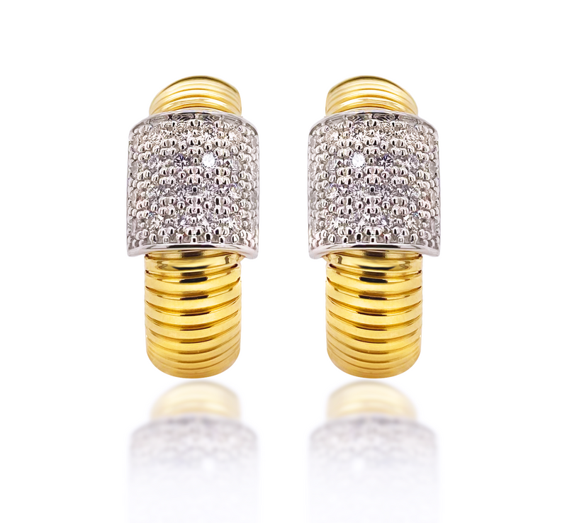 Trace Square Yellow Gold & Diamond Earring - Brilat