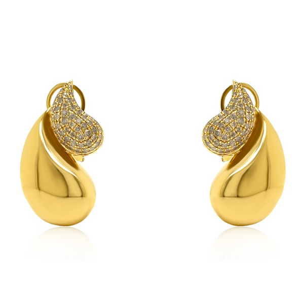 Gold Double Drop Earrings with Champagne Diamonds