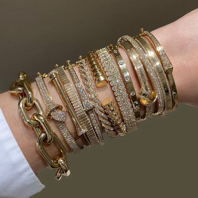 yellow gold diamond inlay bangle