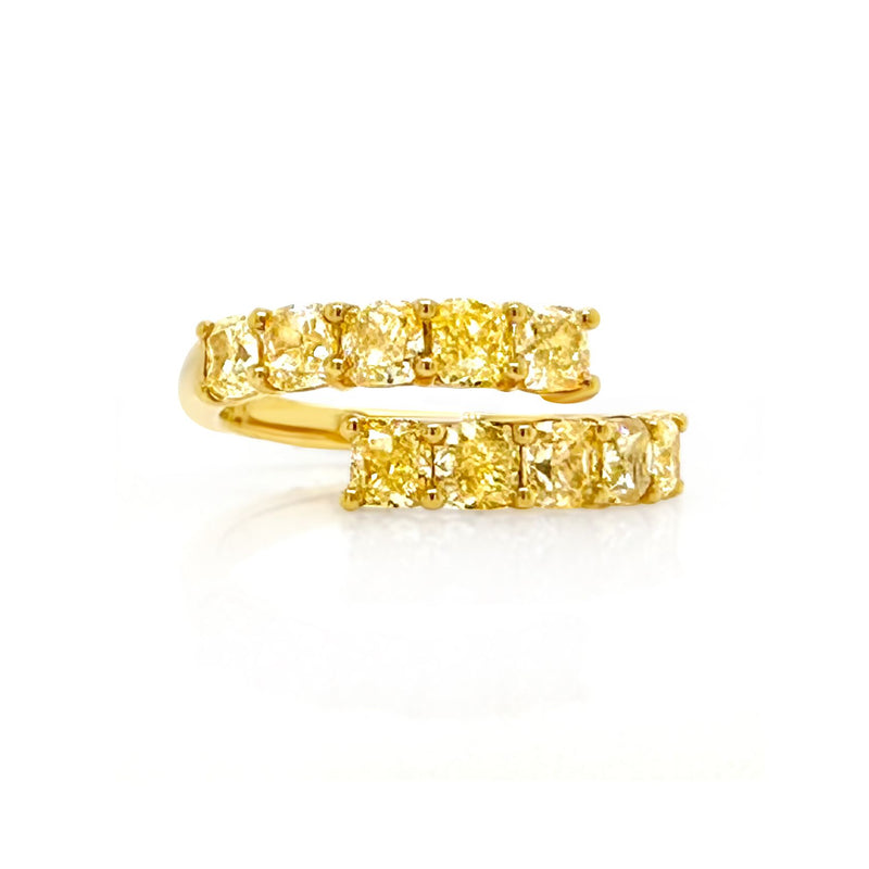 Yellow Diamond Cushion Cut Bypass Ring