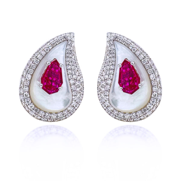 Ruby and Mother of Pearl Teardrop Earrings