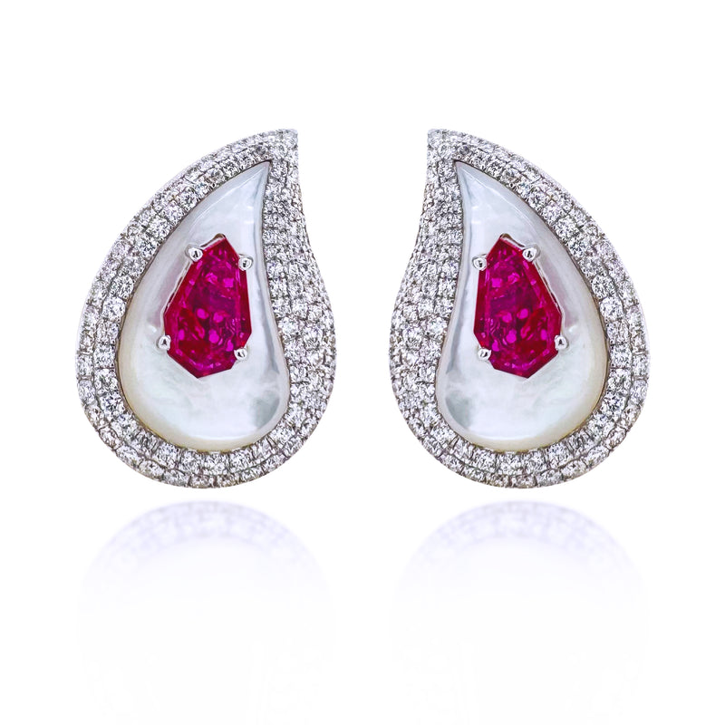 Ruby and Mother of Pearl Teardrop Earrings