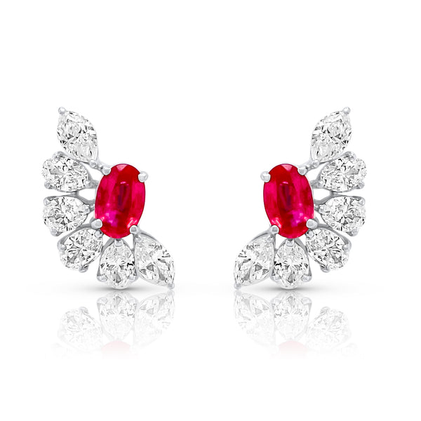 ruby & diamond open cluster earrings - Brilat