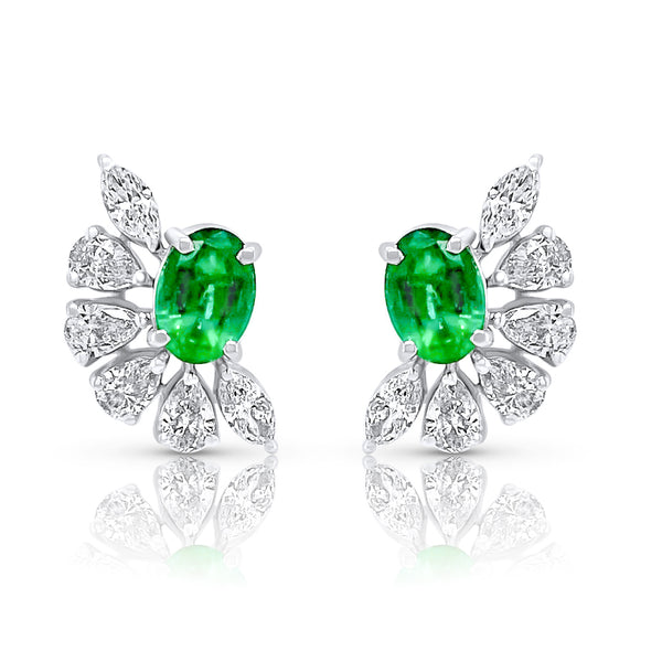 emerald & diamonds open cluster earrings
