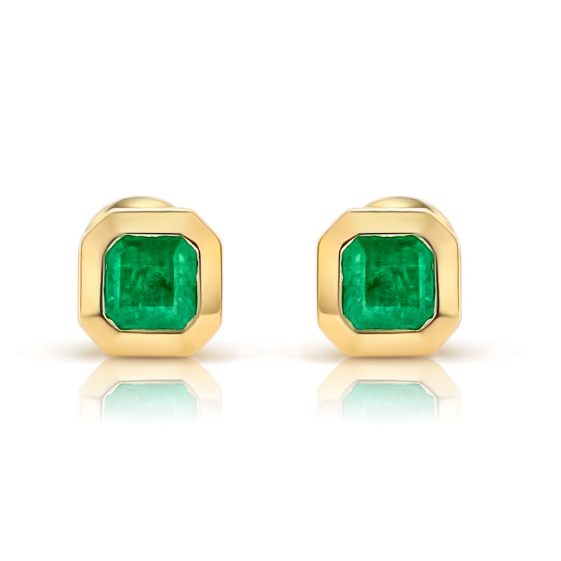 Bezel Set Emerald Studs