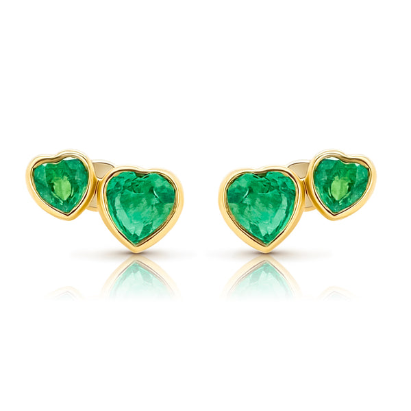 double heart emerald stud earrings