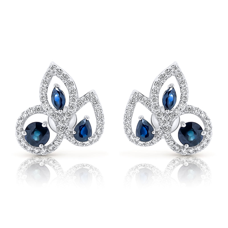 Blue sapphire leaf earrings