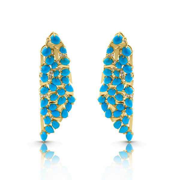 Large Turquoise Yellow Gold Earrings