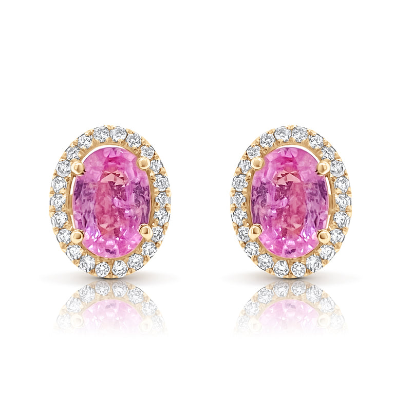 oval pink sapphire & halo studs