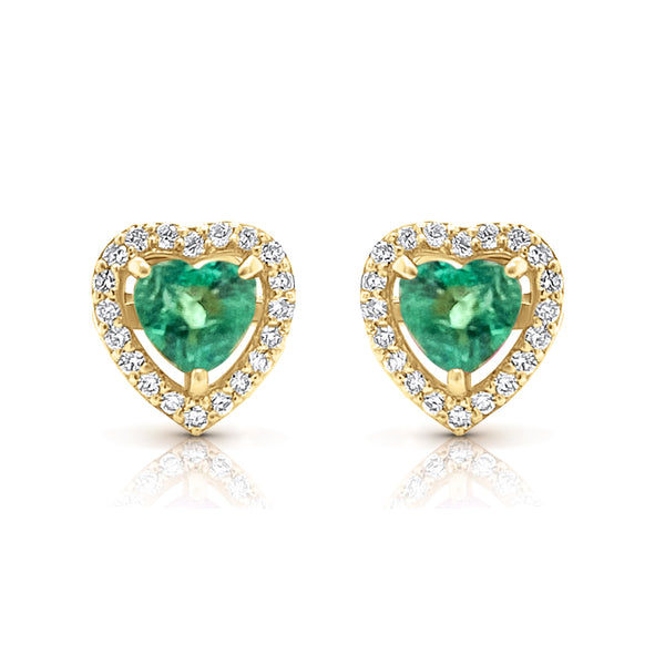 Emerald & diamond halo stud earrings
