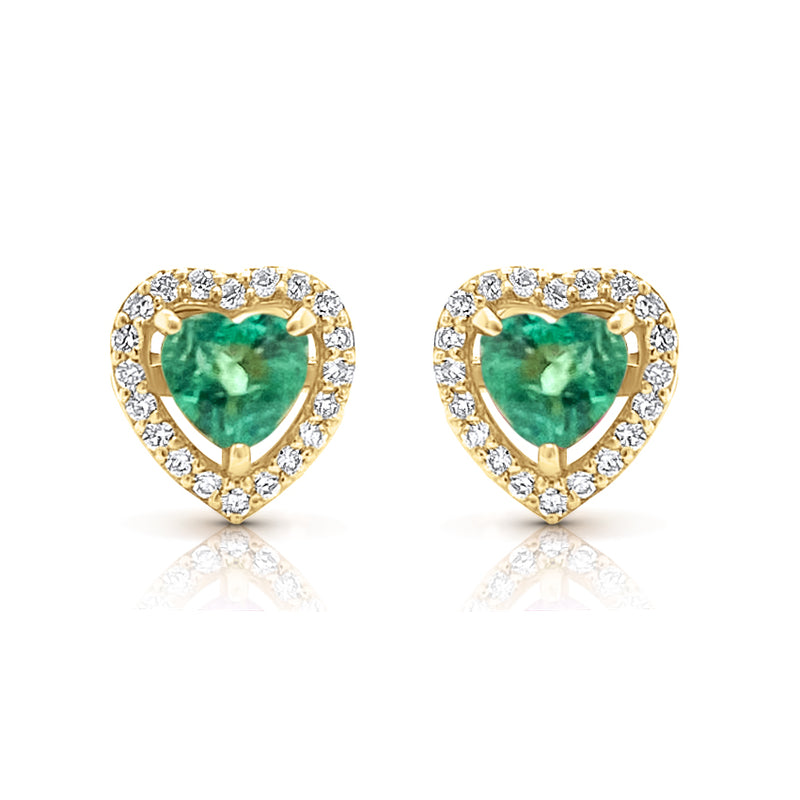 Emerald & diamond halo stud earrings