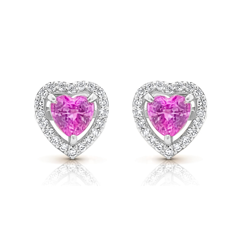Pink sapphire & diamond halo stud earrings