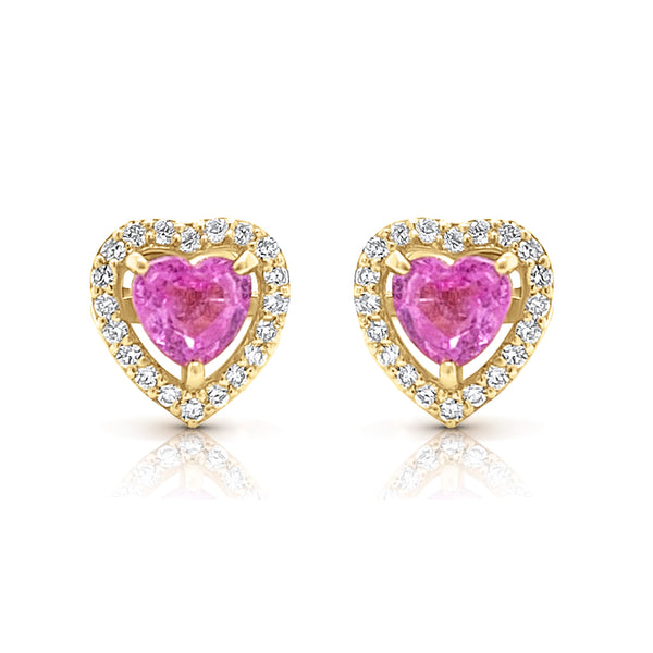 Pink sapphire & diamond halo stud earrings