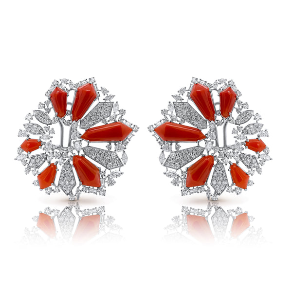 Coral & Diamond Earrings