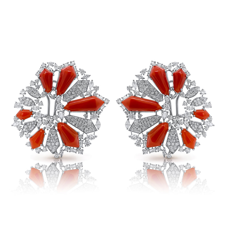 Coral & Diamond Earrings