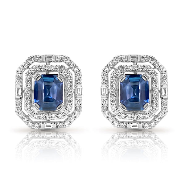 Sapphire Double Halo Earrings - Brilat
