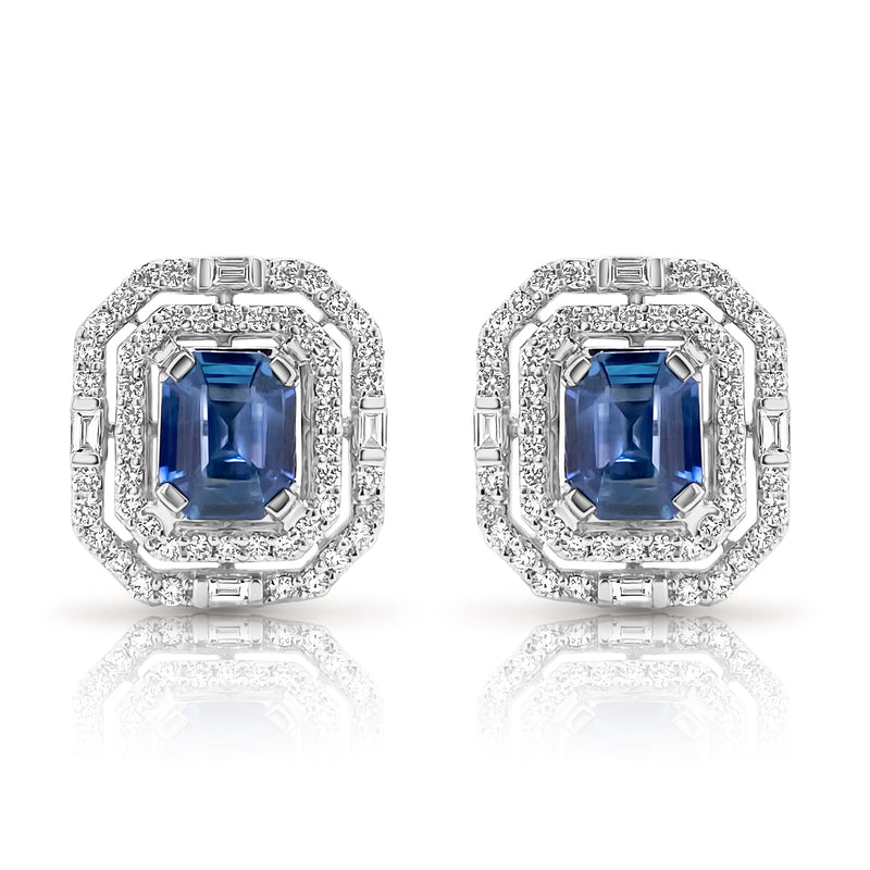 Sapphire Double Halo Earrings - Brilat