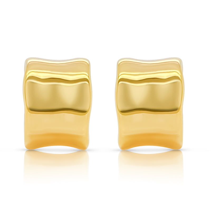 Yellow gold wave button earrings - Brilat