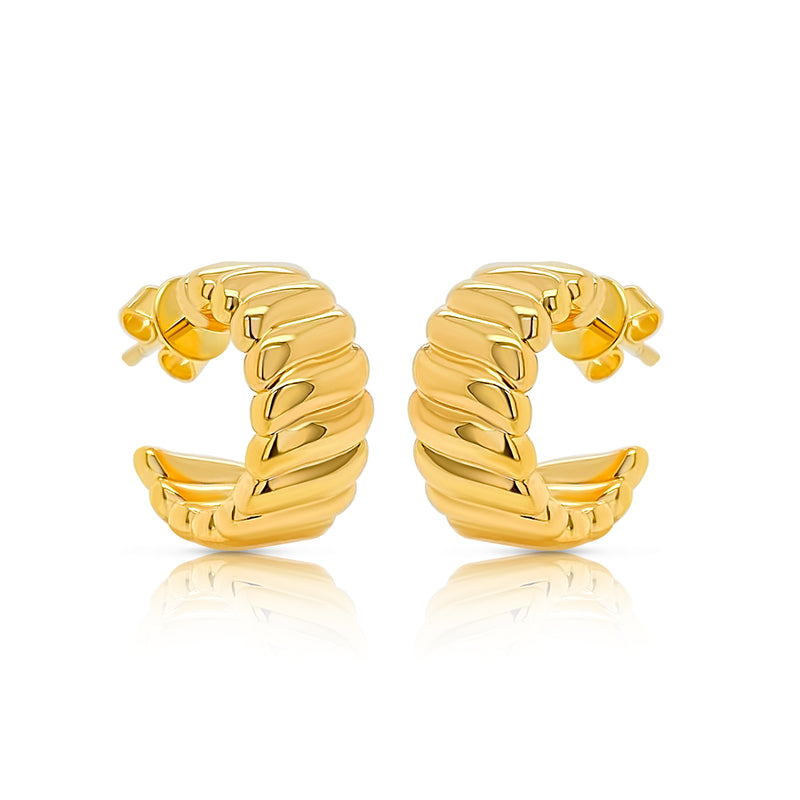 Yellow gold wave huggie earrings - Brilat