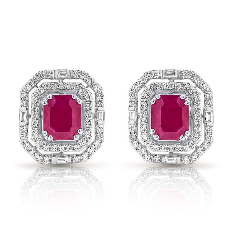 Ruby Double Halo Earrings - Brilat