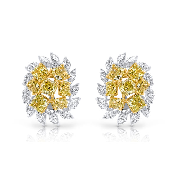 Yellow Diamond Cluster Earrings