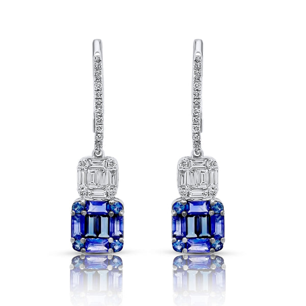 Sapphire dangling baguette earrings